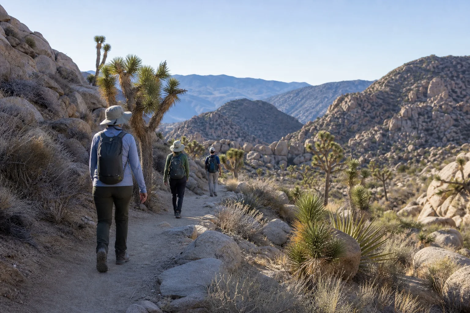 Guided hike among Joshua trees