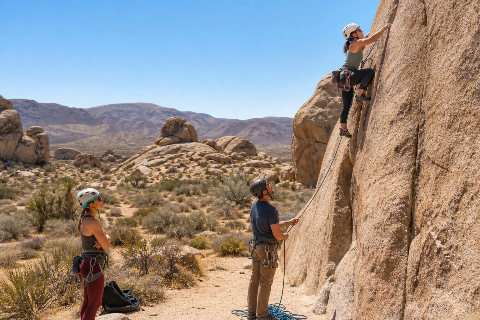 Guided rock-climbing session with safety equipment